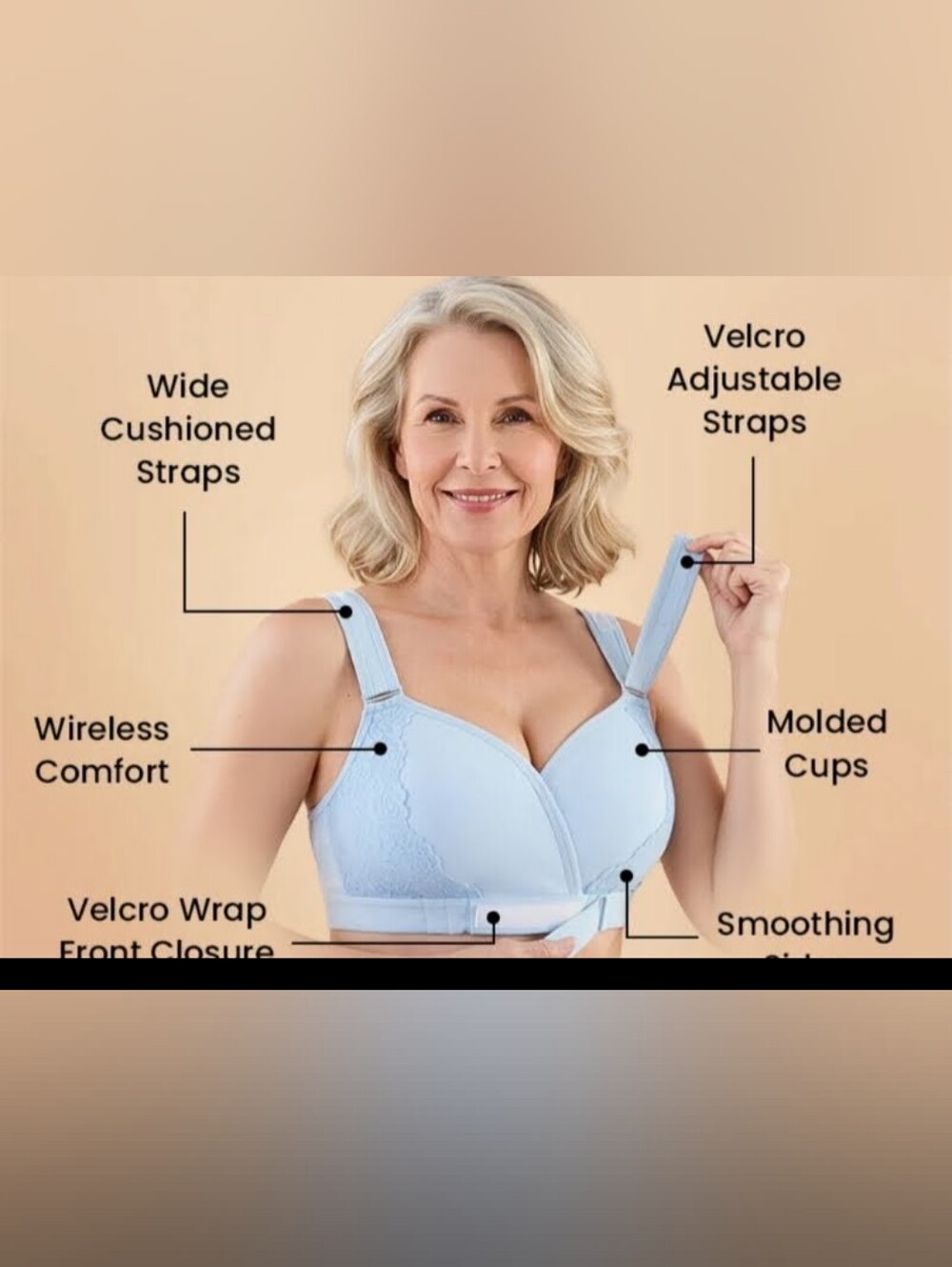 Veracomfort - Velcro Front-Wrap & Straps Adaptive Comfort Bra- Sz 2XL- Nude